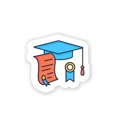 Graduation card sticker icon. Successful training completion. Learning achievement document badge for designs. Graduation vector emblem
