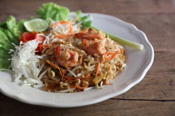 Thai food pad thai fried noodle with shrimp