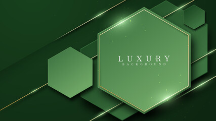 Green on dark shade with elegance golden line elements. Realistic luxury background paper cut style 3d modern concept. Space for paste text. Vector illustration for design.