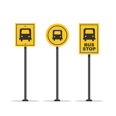 Set of bus stop signs isolated on white background. Signal street. Vector stock 