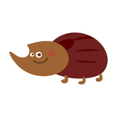 Cute rhinoceros beetle in cartoon style. Bug kid illustration. Funny beetle.