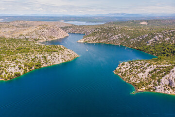 Aerial view of an estuary in Krka National Park, Croatia