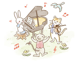 森の音楽会 うさぎと猫とねずみの合奏