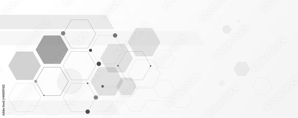 Wall mural geometric abstract background with black and white hexagons. structure molecule and communication. s