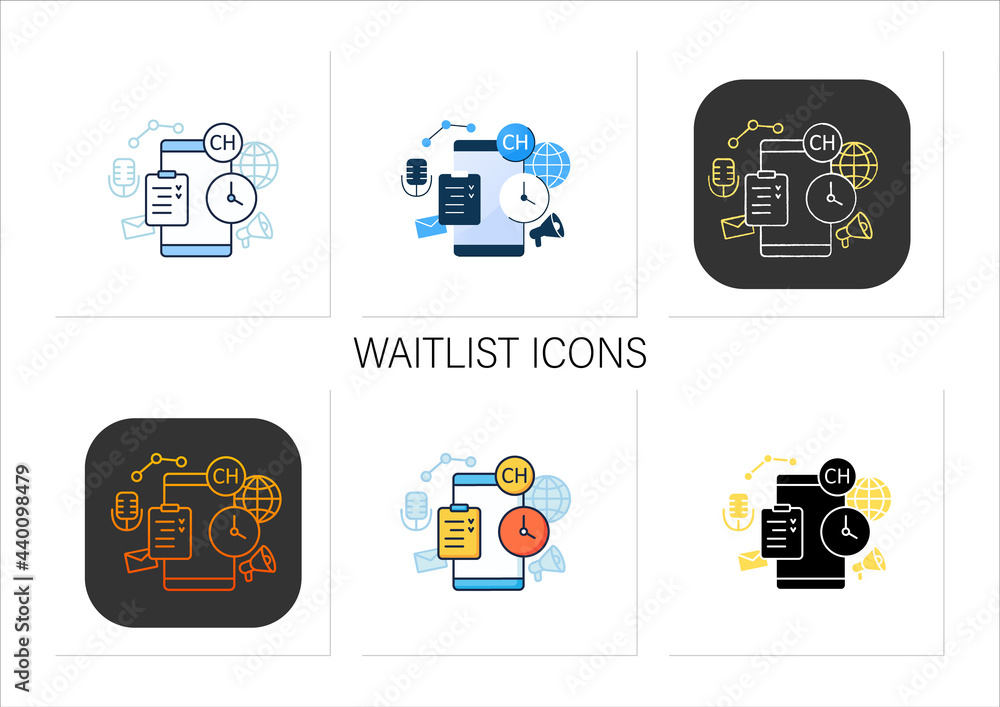 Poster waitlist icons. users waiting room. waiting before entering room. communication concept. collection 