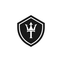 Initial letter T trident logo shield - obrazy, fototapety, plakaty