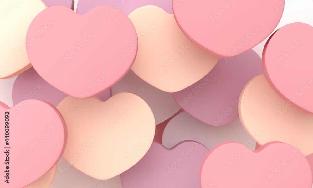 Poster abstract background with multicolored candy hearts. front view. 3d rendering