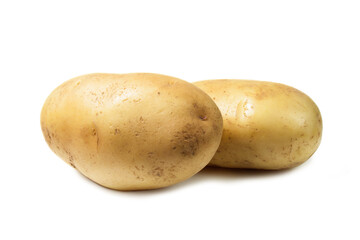 Raw Harvest potatoes isolated on white background