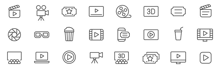 Cinema icons set. Movie simple line icons vector - obrazy, fototapety, plakaty