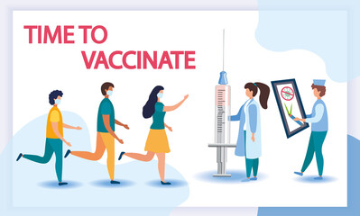 Vaccination of people against various diseases, including the coronavirus COVID19. Queue of people in medical masks for vaccination.