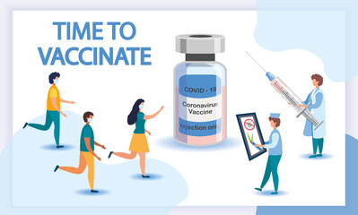 Vaccination of people against various diseases, including the coronavirus COVID19. Queue of people in medical masks for vaccination.