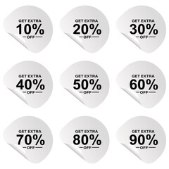 Set percentage discount banners icons.10,20,30,40,50,60,70,80,90 percent sale Vector illustration eps 10