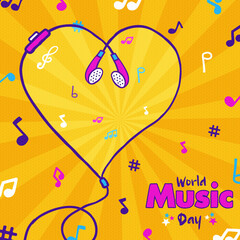 World Music Day headphones love shape card