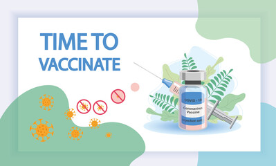 Vaccination concept. Immunization campaign. Vaccination against the vaccine. Health care and security. Syringe and vaccine vial.