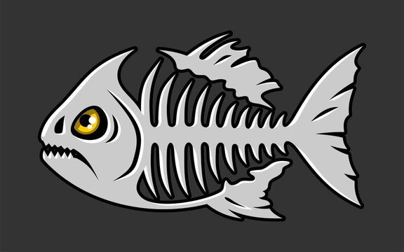 Piranha fish skeleton on dark background in vector EPS8