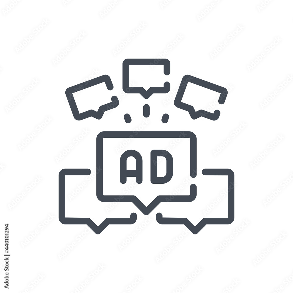 Poster advertisement notifications and advertising promotion line icon. message boxes with text 