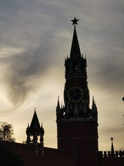 Moscow Kremlin Spasskaya Tower on sunset