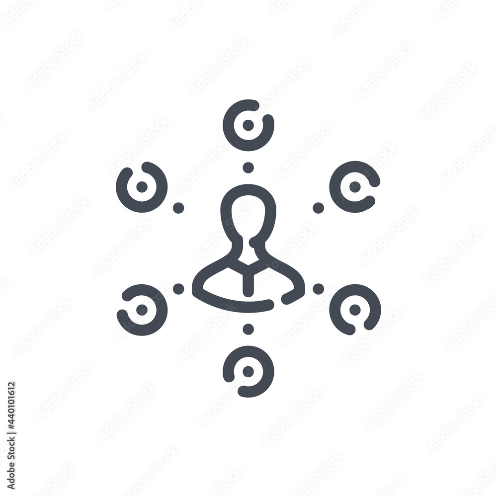 Poster social network and personal connection line icon. community and communication vector outline sign.