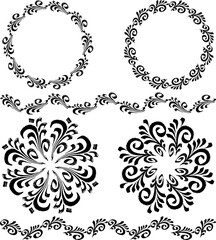 Set of freehand drawn ornamental vintage design elements
