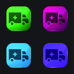 Ambulance four color glass button icon