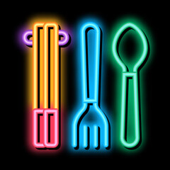 food utensil neon light sign vector. Glowing bright icon food utensil sign. transparent symbol illustration
