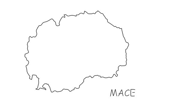 Macedonia map animation line. Black line animation letters drawing on a white background.
