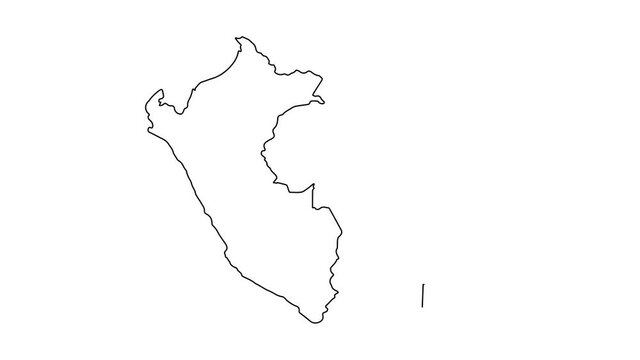 Peru map animation line. Black line animation letters drawing on a white background.