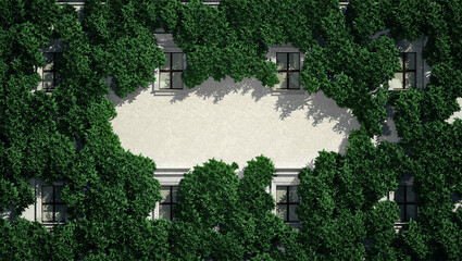 Green empty exterior concrete wall 3d render, placement for logo