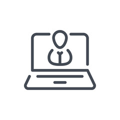Personal account line icon. Laptop with person on display vector outline sign.
