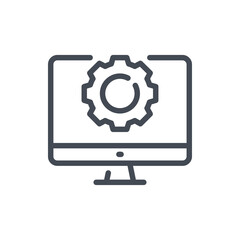 Settings and maintenance line icon. Computer with gear on monitor vector outline sign.