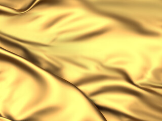 Golden fabric silk background.  Yellow satin wavy texture