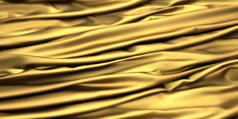 Golden fabric silk background.  Yellow satin wavy texture
