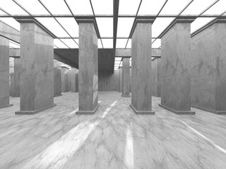 Dark Concrete Wall Architecture. Empty Room