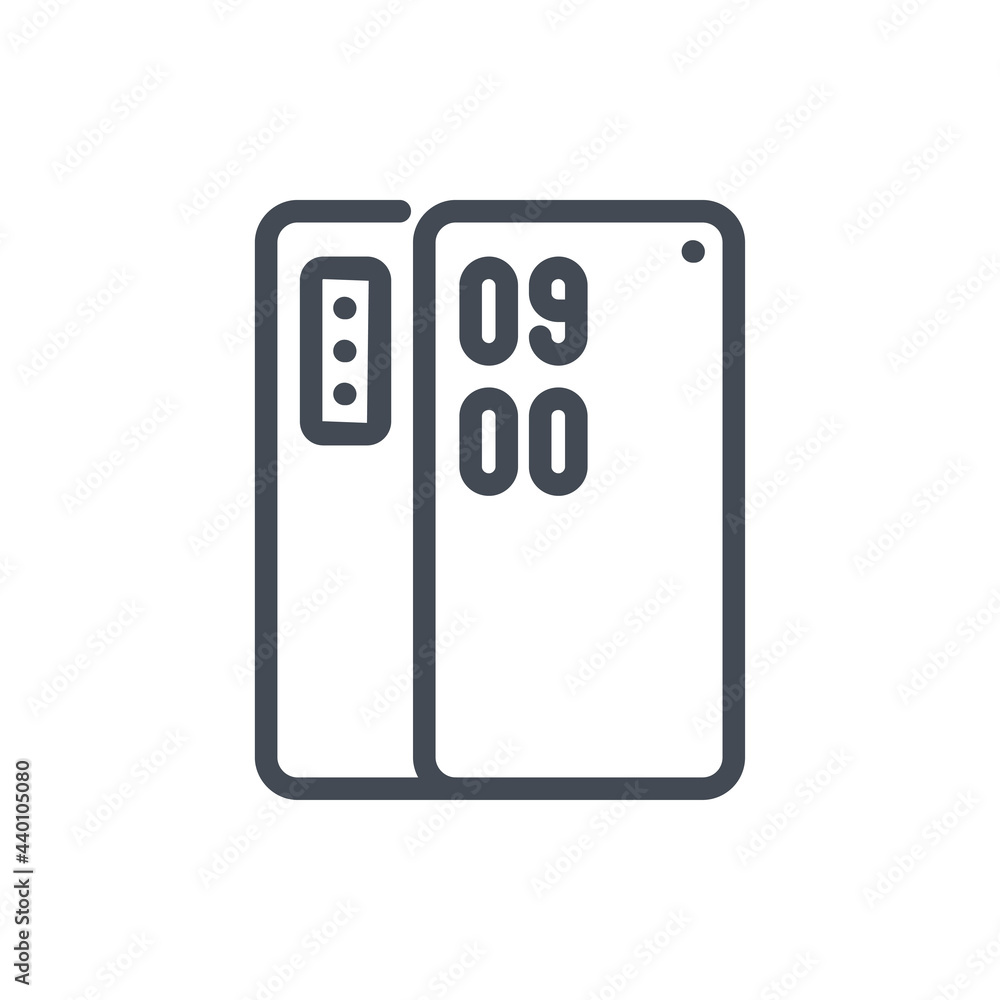 Poster mobile phone line icon. smartphone with back and front view vector outline sign.