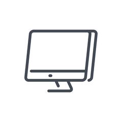 Computer monitor with side view line icon. PC display vector outline sign.