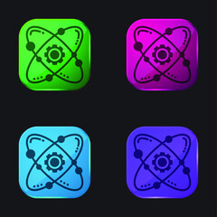 Atom four color glass button icon