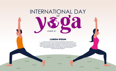 21 june-international yoga day vector illustration, with yoga poses, for banner design, website, logo, card, invitation, cover, poster and many more. modern and minimalist design template.