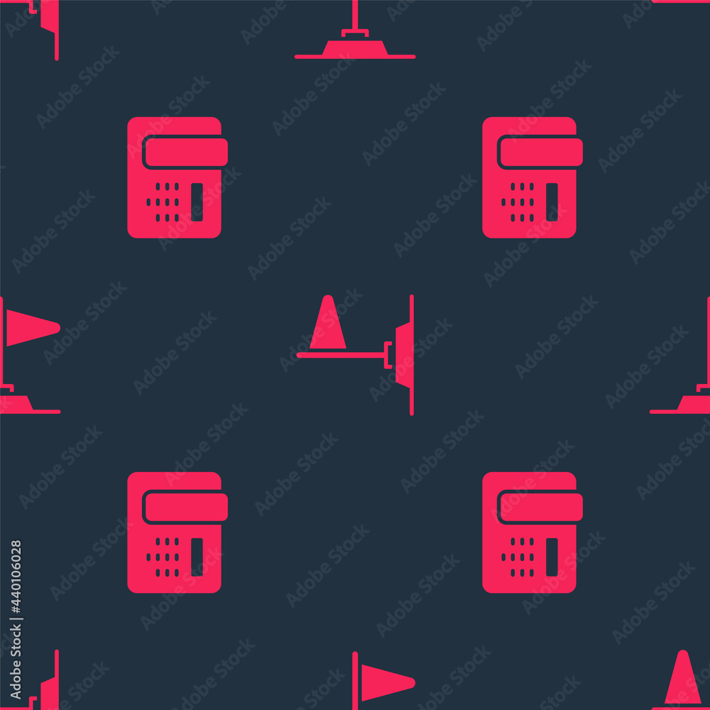 Aufkleber set telephone 24 hours support and flag on seamless pattern. vector