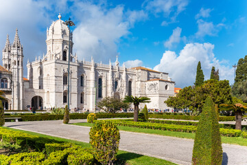 historic monastery Mosteiro dos Jeronimos of Lisbon Portugal - obrazy, fototapety, plakaty