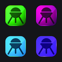 Barbecue four color glass button icon