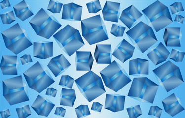 ice transparent cubes on a blue background