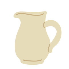 Beige pitcher hand drawn vector flat illustration isolated om white background 