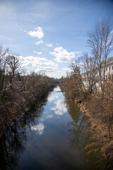 The Karl Heine Canal in Leipzig in winter/spring with blue sky
