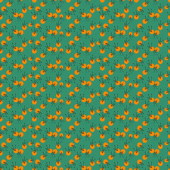 orange flower with blue background seamless repeat pattern