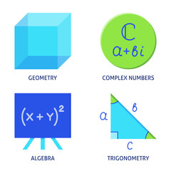 Mathematics science icons set in flat style