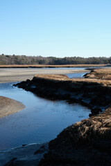 Low tide on a Parson's beach marsh in the New England State of Maine in the winter