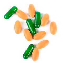 Pills and medical drugs isolated on white .