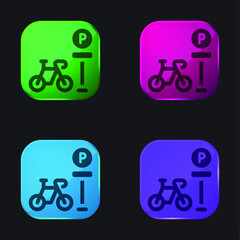 Bicycle Parking four color glass button icon