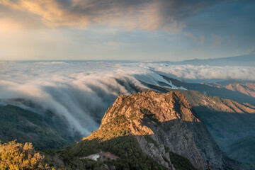 sea ​​of ​​clouds at the top of La Gomera. Garajonay national park. Canary Islands