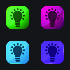 Black Lightbulb Symbol four color glass button icon